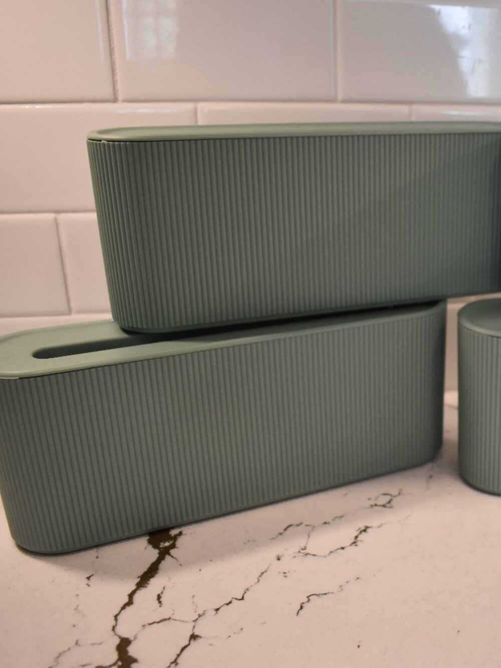 Set of 4 Sage Green Cable Management Boxes Hide Power Strip Cord Organizer